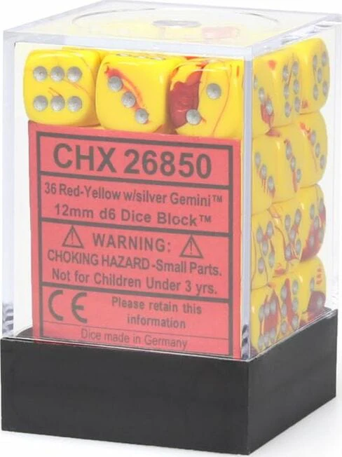 Gemini® 12mm D6 Red-Yellow/silver Dice Block™ (36 dice) - Image 5