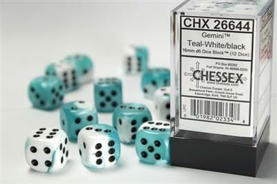 Gemini® 16mm D6 Teal-White/black Dice Block™ (12 dice) - Image 4