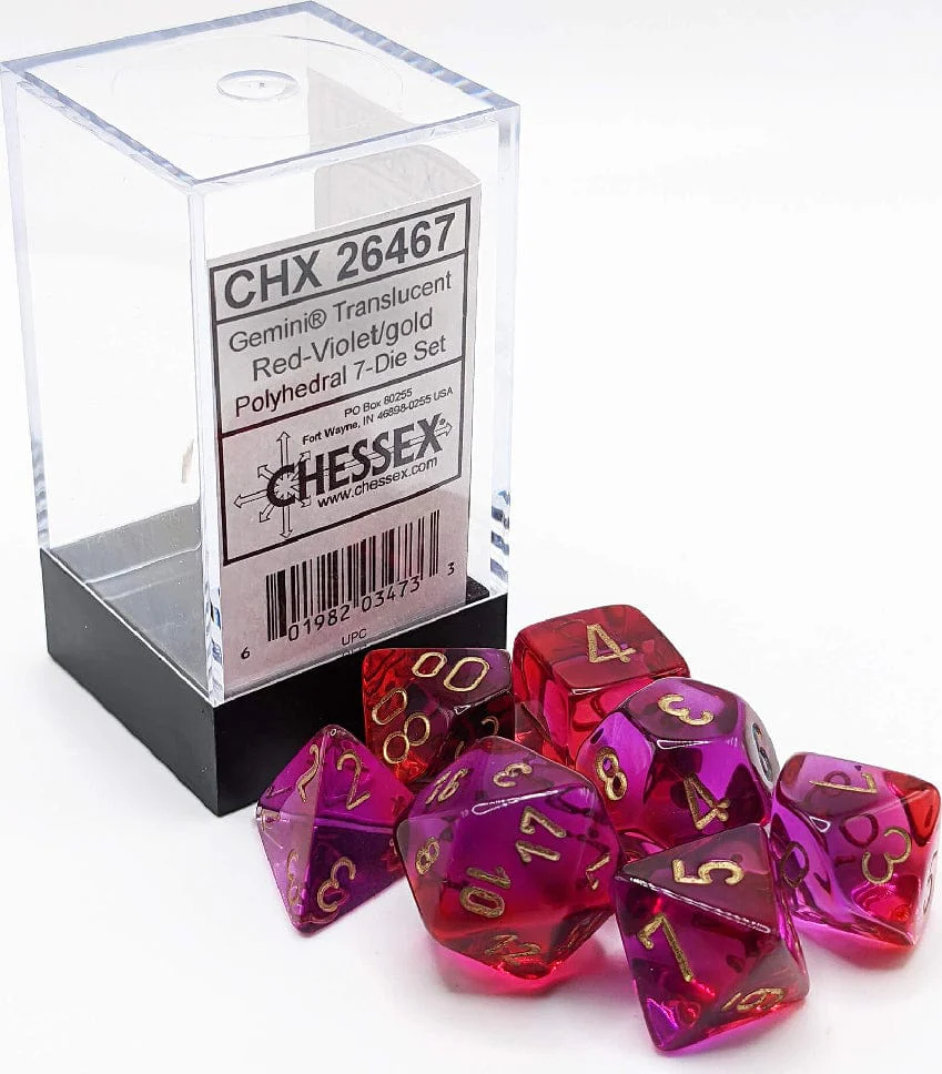 Gemini Translucent Red-Violet/gold Polyhedral 7-Die Set - Image 10