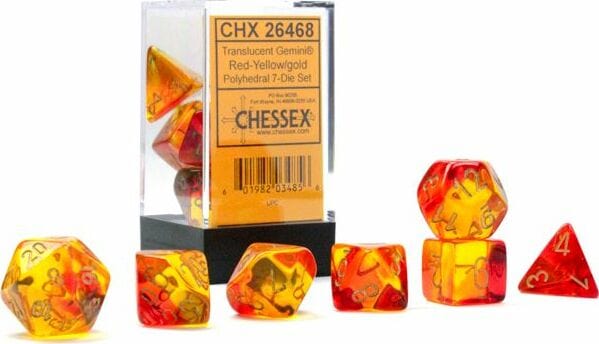 Gemini Translucent Red-Yellow/gold Polyhedral 7-Die Set - Image 2