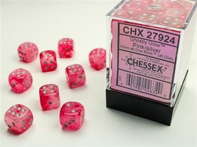 Ghostly Glow™ 12mm D6 Pink/silver Dice Block™ (36 dice) - Image 3