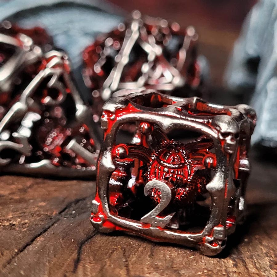 Grave Watcher Silver Red Hollow Metal RPG Dice Set - Image 3