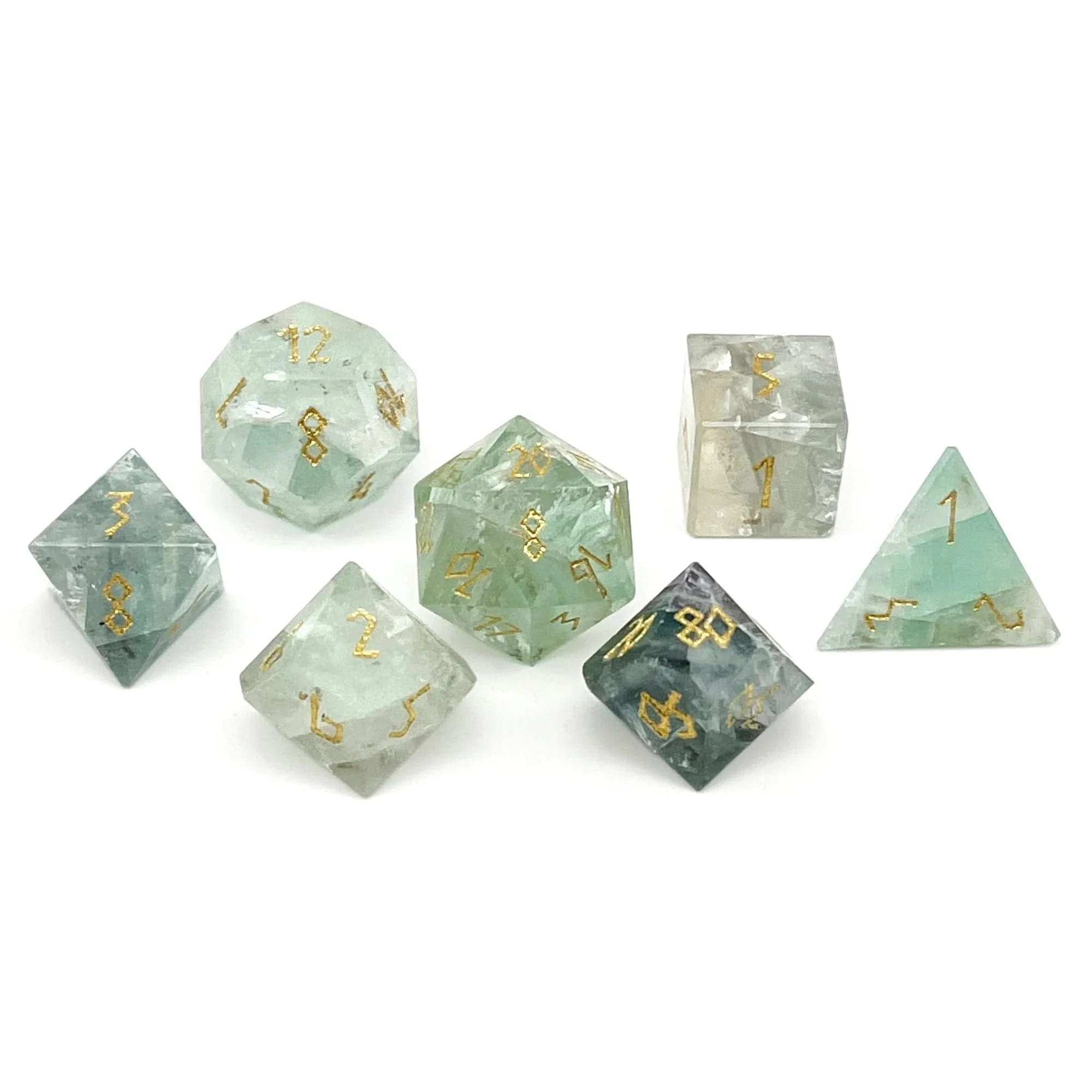 Green Fluorite - 7 Piece RPG Set Gemstone Dice - Image 2