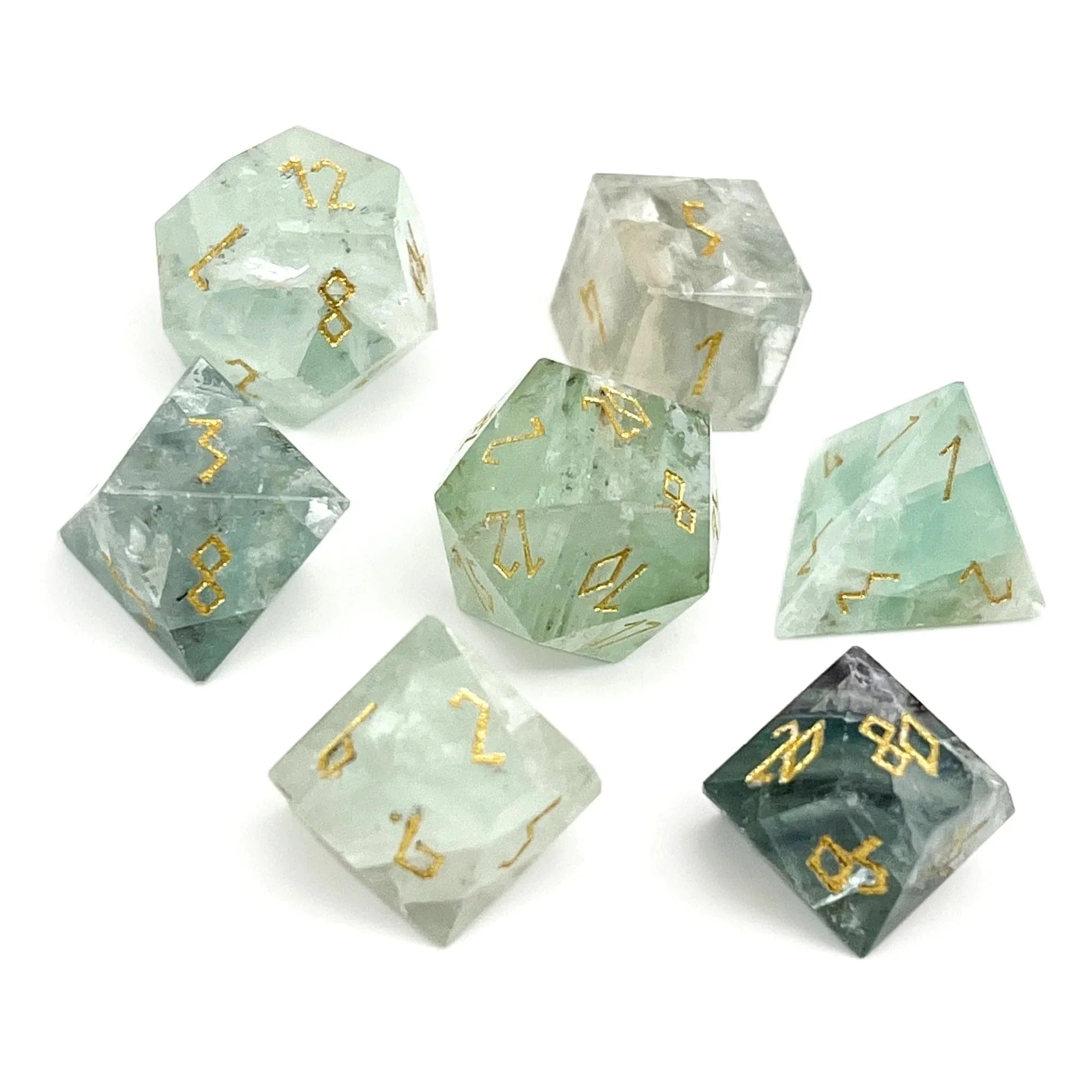 Green Fluorite - 7 Piece RPG Set Gemstone Dice - Image 3