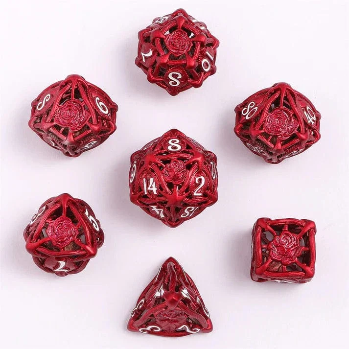 Hollow Rose Polyhedral Metal Dice Set - Red - Image 3