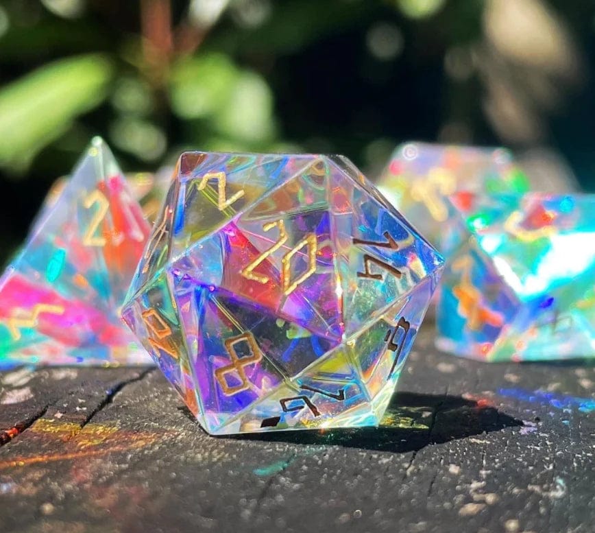 K9 Rainbow Glass Gold Font 7 Dice Set - Image 2