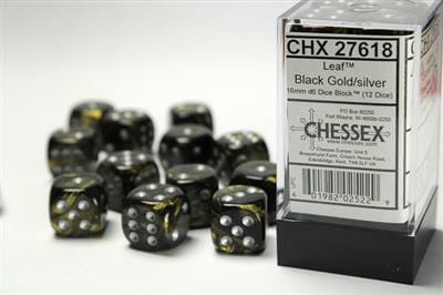 Leaf™ 16mm D6 Black Gold/silver Dice Block™ (12 dice) - Image 4