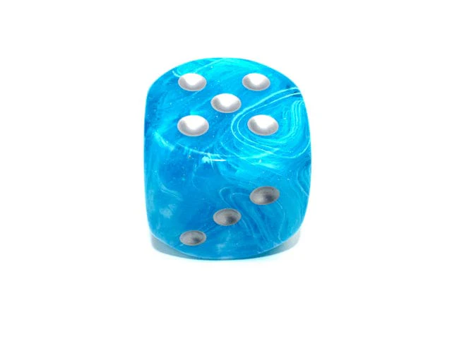 Luminary Sky/silver 50mm d6 dice w/pips