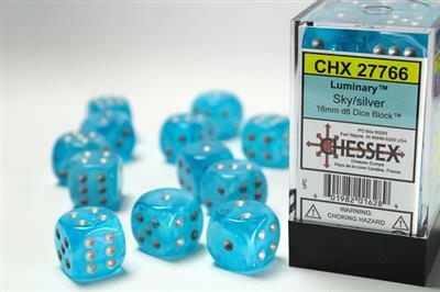 Luminary™ 16mm D6 Sky/silver Dice Block™ (12 dice) - Image 10