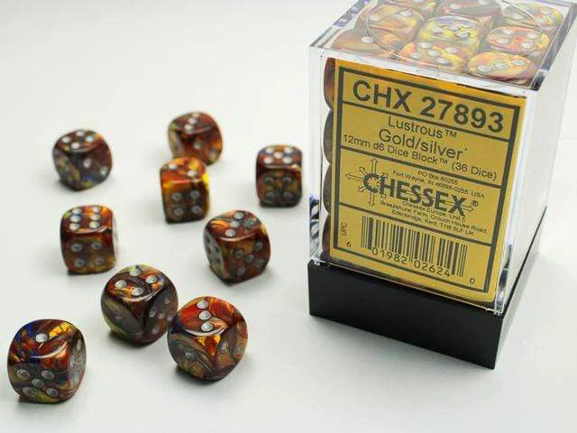Lustrous® 12mm D6 Gold/silver Dice Block™ (36 dice)