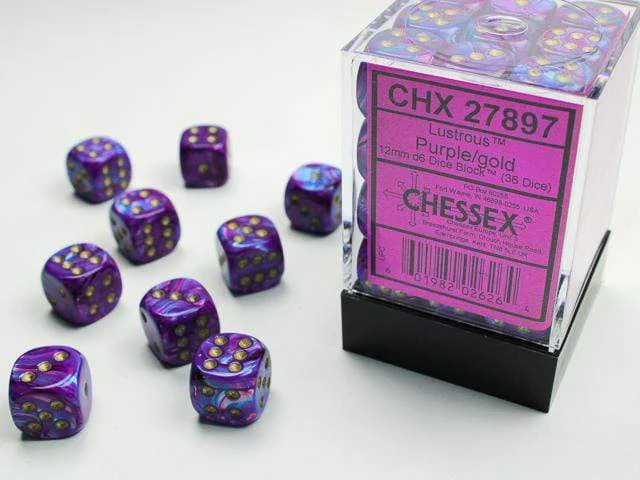 Lustrous® 12mm D6 Purple/gold Dice Block™ (36 dice)