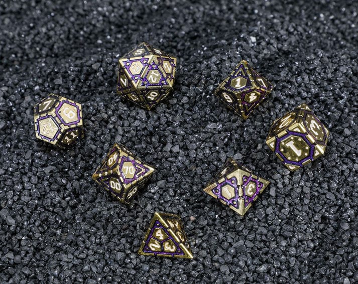 Metal Star Map Gold with Purple 7 Dice Set