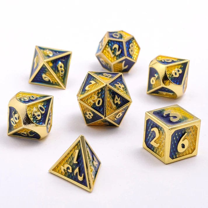 Mini Behemoth Metal RPG Dice Set-Gold w/Yellow&Blue - Image 3