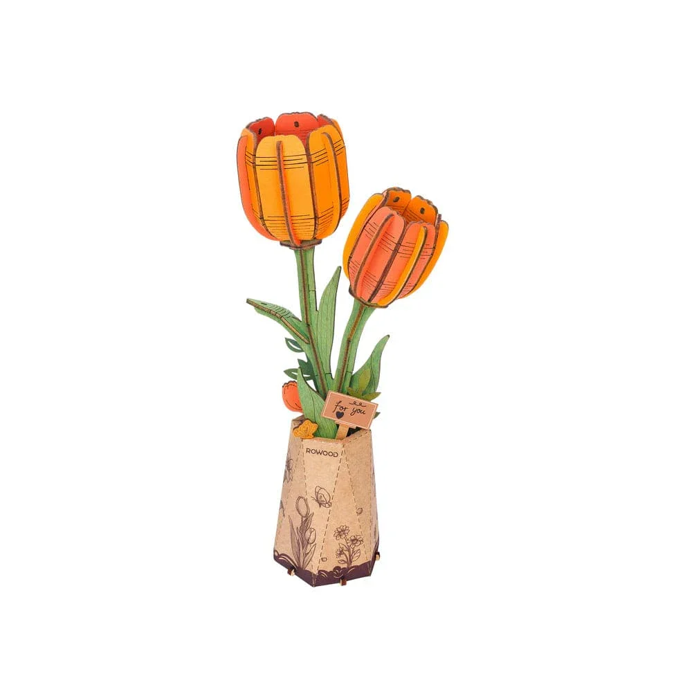 Modern Wooden Puzzle: Orange Tulip