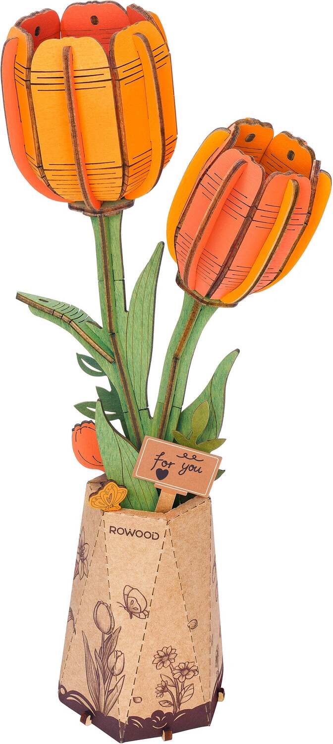 Modern Wooden Puzzle: Orange Tulip - Image 2