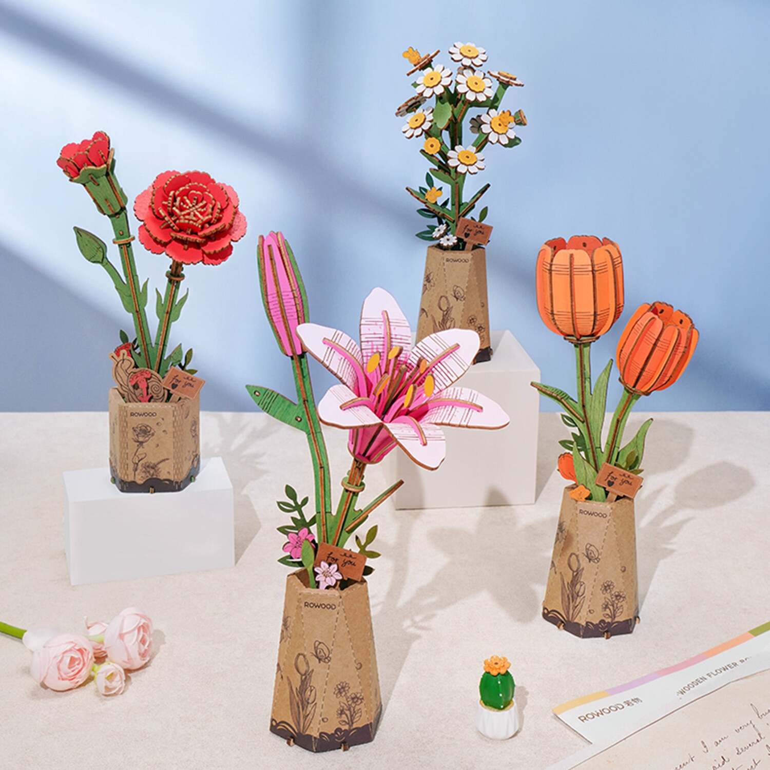Modern Wooden Puzzle: Orange Tulip - Image 3