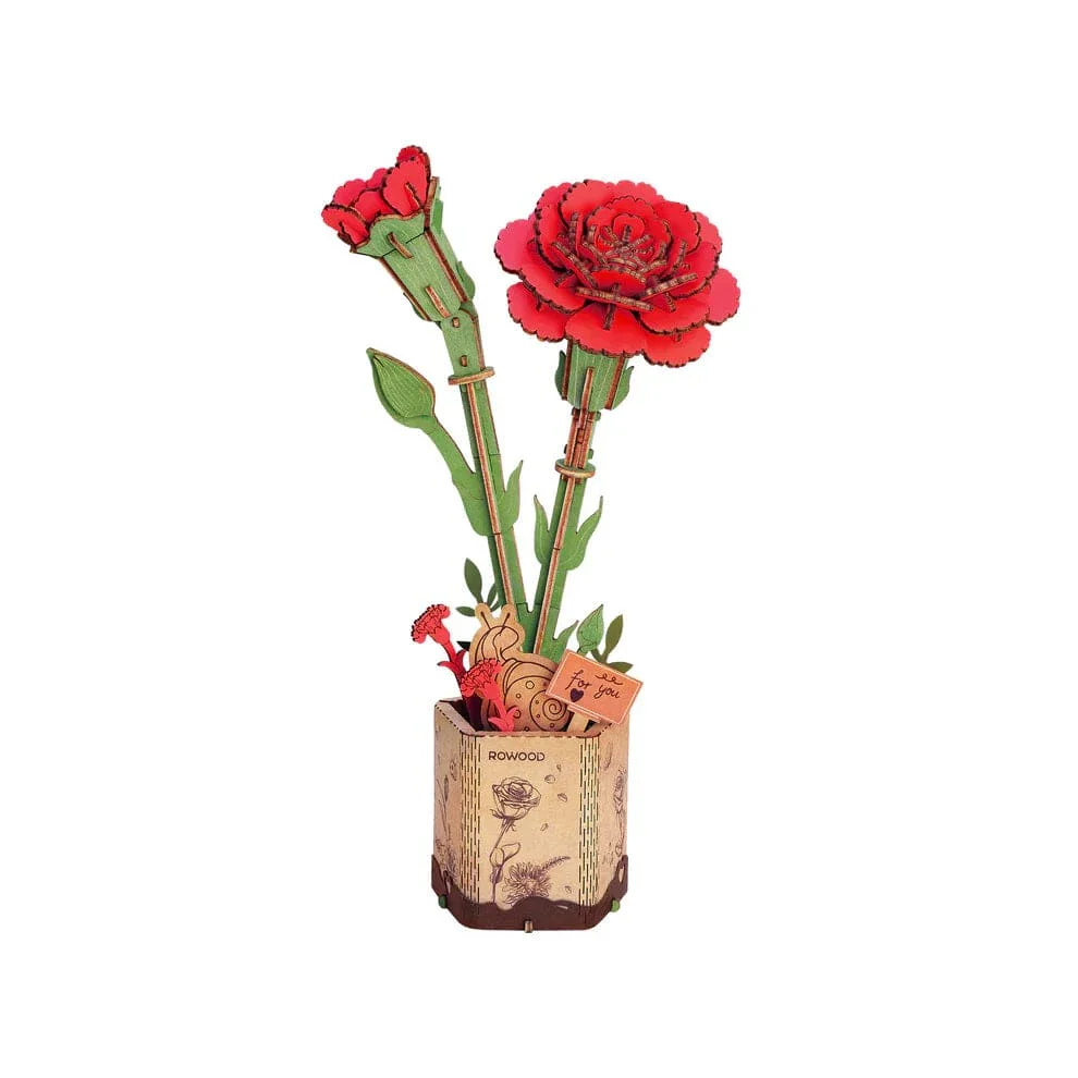 Modern Wooden Puzzle: Red Carnation