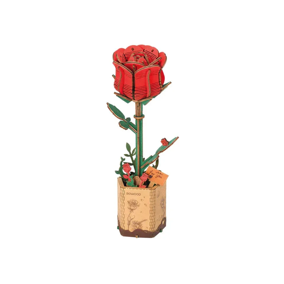 Modern Wooden Puzzle: Red Rose