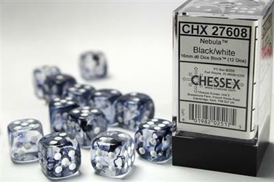 Nebula® 16mm D6 Black/white Dice Block™ (12 dice) - Image 2
