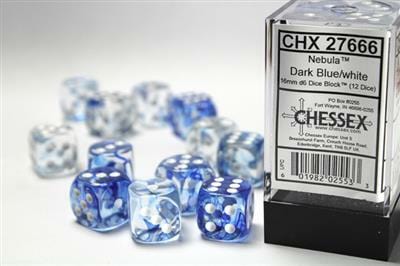 Nebula® 16mm D6 Dark Blue/white Dice Block™ (12 dice) - Image 2