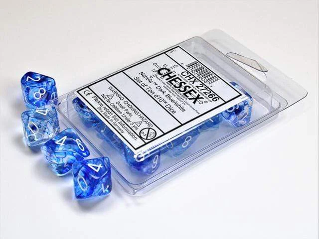 Nebula Dark Blue White d10 set