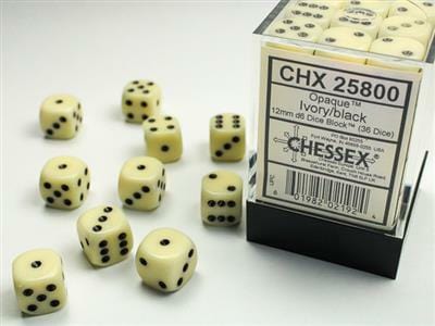 Opaque 12mm D6 Ivory/black Dice Block™ (36 dice) - Image 2