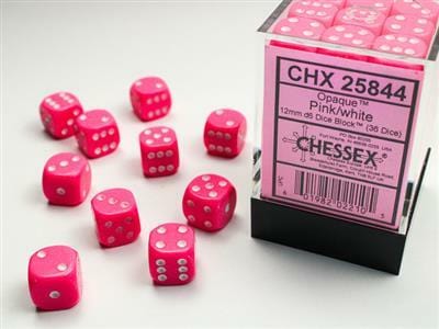 Opaque 12mm D6 Pink/white Dice Block™ (36 dice) - Image 2
