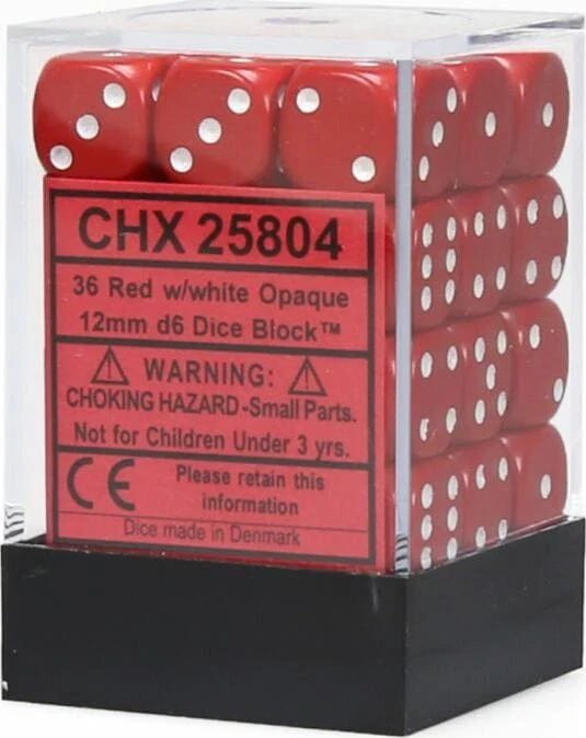 Opaque 12mm D6 Red/white Dice Block™ (36 dice) - Image 5