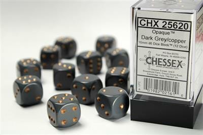 Opaque 16mm D6 Dark Grey/copper Dice Block™ (12 dice)