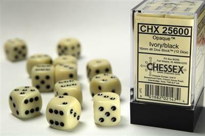 Opaque 16mm D6 Ivory/black Dice Block™ (12 dice) - Image 3