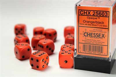 Opaque 16mm D6 Orange/black Dice Block™ (12 dice) - Image 2