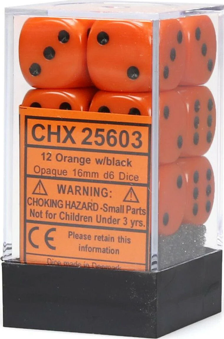 Opaque 16mm D6 Orange/black Dice Block™ (12 dice) - Image 5
