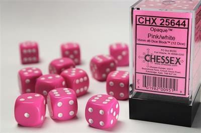 Opaque 16mm D6 Pink/white Dice Block™ (12 dice) - Image 2
