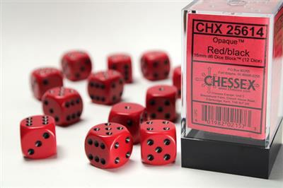 Opaque 16mm D6 Red/black Dice Block™ (12 dice)