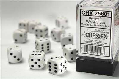 Opaque 16mm D6 White/black Dice Block™ (12 dice) - Image 4