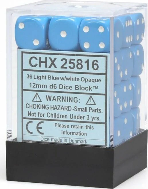 Opaque 12mm D6 Light Blue/white Dice Block™ (36 dice) - Image 5