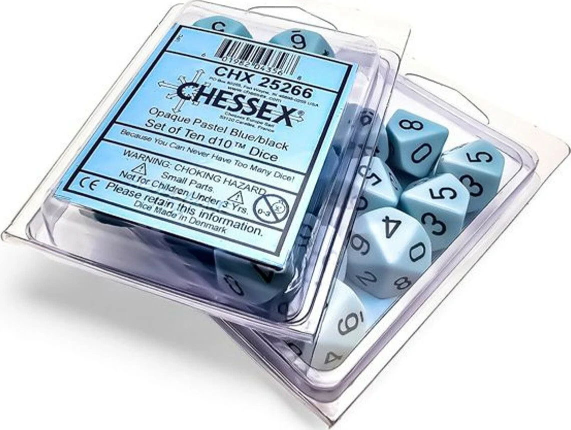 Opaque Pastel Blue/black Set of Ten d10s - Image 2