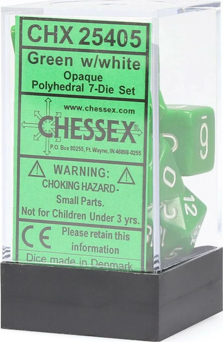 Opaque Polyhedral Green/white 7-Die Set - Image 2