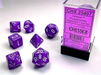 Opaque Polyhedral Purple/white 7-Die Set