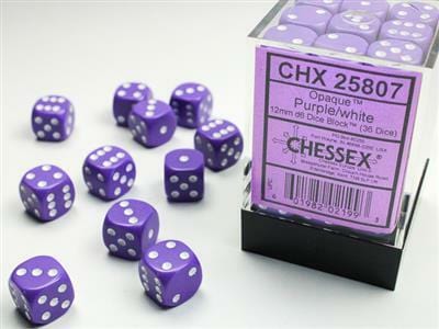 Opaque 12mm D6 Purple/white Dice Block™ (36 dice) - Image 4