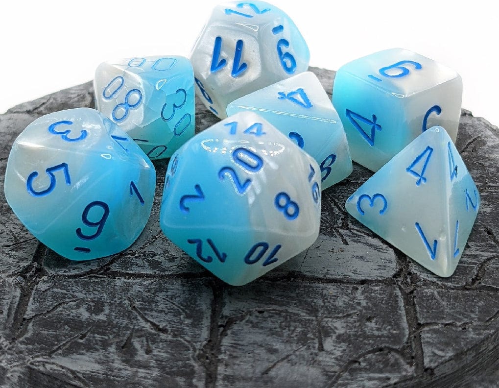 Gemini Pearl Turquoise-White/blue Luminary Polyhedral 7-Die Set - Image 11