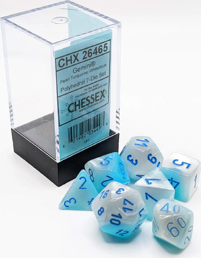 Gemini Pearl Turquoise-White/blue Luminary Polyhedral 7-Die Set - Image 4