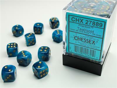 Phantom® 12mm D6 Teal/gold Dice Block™ (36 dice) - Image 5