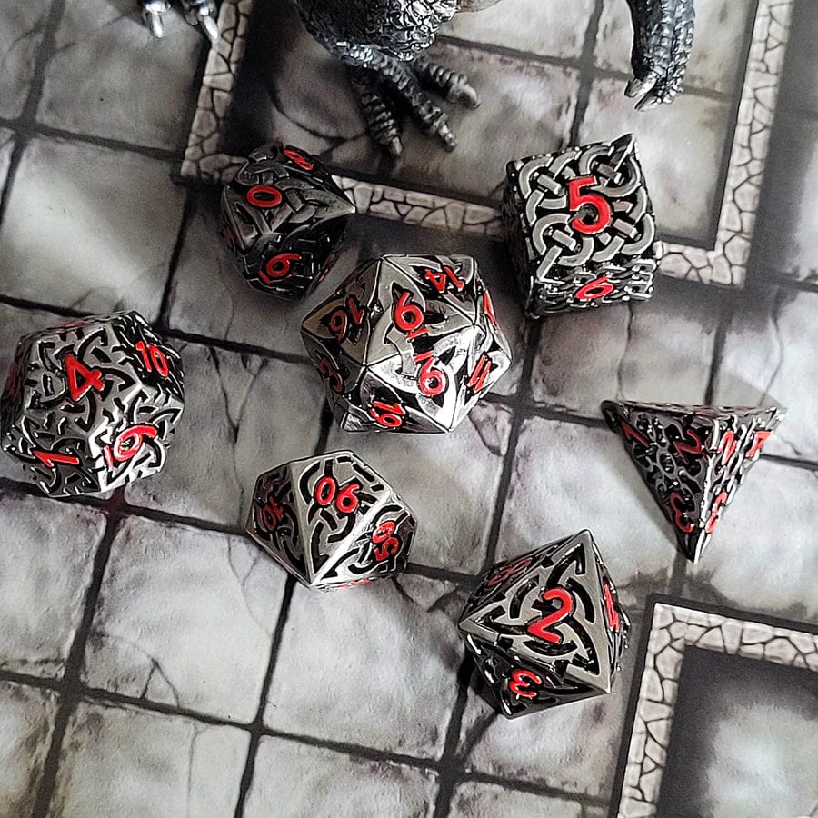 Sacred Hollows Silver Red Hollow Metal RPG Dice Set - Image 2