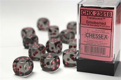 Translucent 16mm D6 Smoke/red Dice Block™ (12 dice) - Image 4
