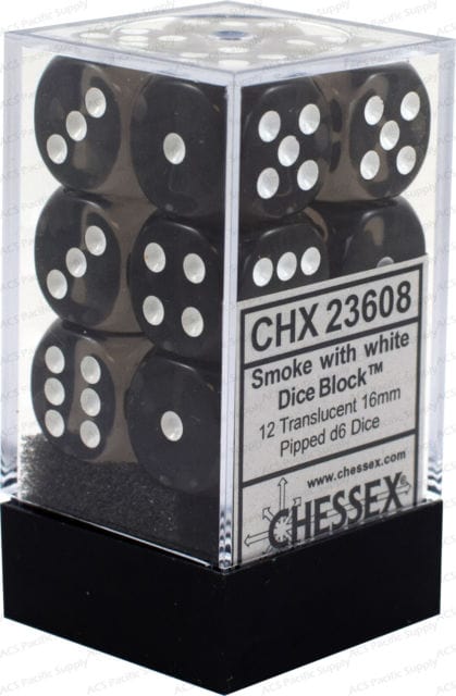 Translucent 16mm D6 Smoke/white Dice Block™ (12 dice)