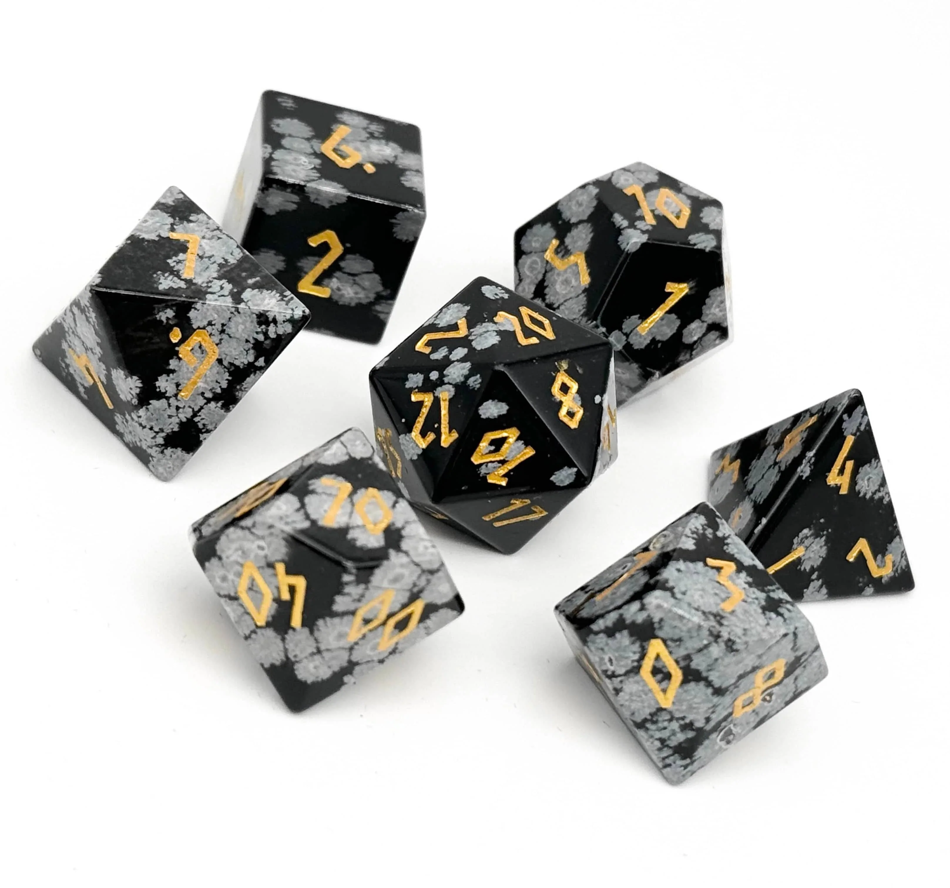 Snowflake obsidian - 7 Piece RPG Set Gemstone Dice - Image 2
