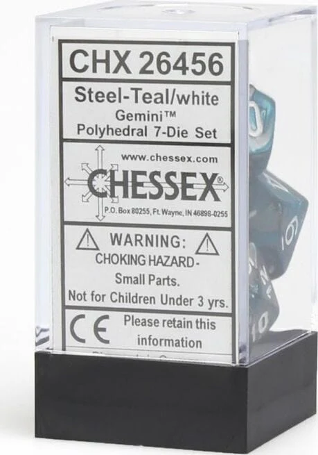 Gemini Steel-Teal/white Polyhedral 7-Die Set - Image 5