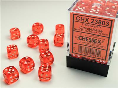 Translucent 12mm D6 Orange/white Dice Block™ (36 dice) - Image 3