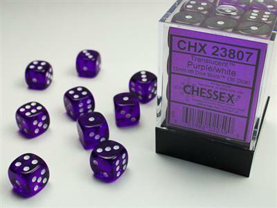 Translucent 12mm D6 Purple/white Dice Block™ (36 dice)